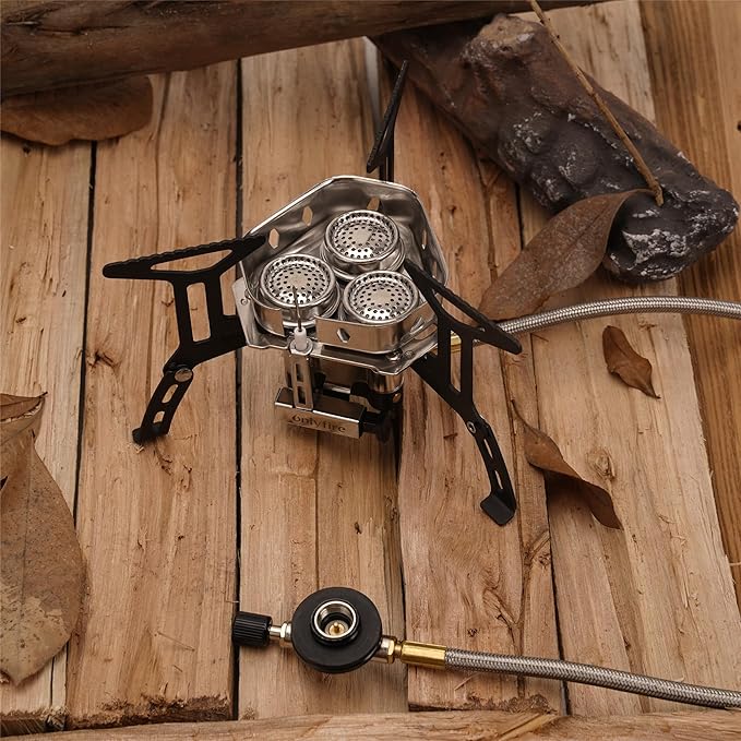 ONLYFIRE OUTDOOR LIVING Portable Camping Stove with 1LB Propane Gas Adapter, Backpacking Stove Piezo Ignition, Mini Camp Stoves with Carry Bag for Outdoor Cooking Picnic Hiking Emergency, 6800W, GS334