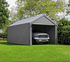 Carport 10x20 Ft Heavy Duty Canopy Steel Canopy Storage Shed,Portable Garage Party Tent,Portable Garage with Removable Sidewalls & Doors All-Season Tarp for Carport (Grey)
