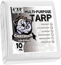 CARTMAN Finished Size 6x8 Feet 10 Mil White Heavy Duty Poly Tarp, Multipurpose Protective Cover, UV Resistant, Waterproof Poly Tarpaulin with Reinforced Edges Tarpaulin with Reinforced Edges