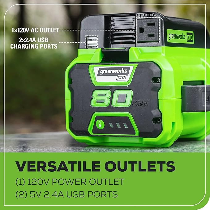 Greenworks Pro 80V (300 Watt) Power Inverter, 120V AC, for Charging Small Electronics, Smart Phones, Tablets, Small Televisions, Tool-Only, IV80A00