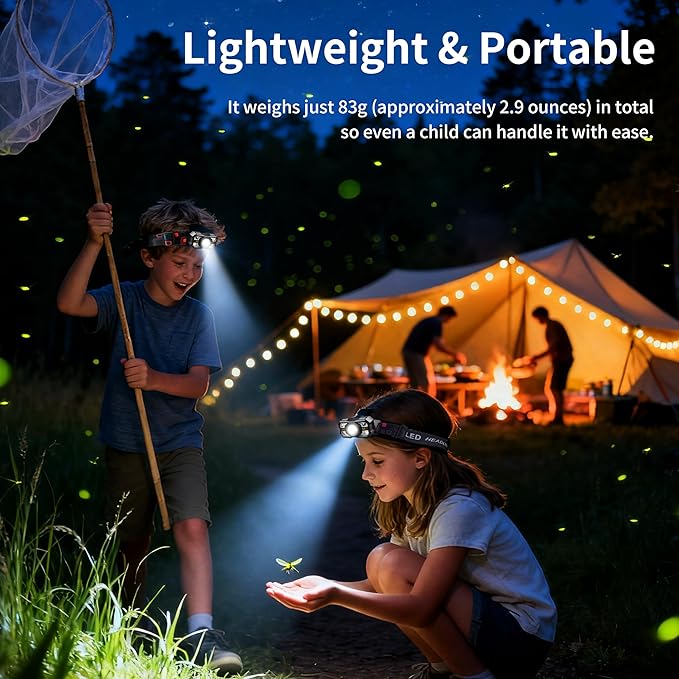 （2packs Head Lamps led Rechargeable USB c - 10W LED Headlight with Wave Control, COB Auxiliary Light, Red Warning Light, Type-C Fast Charging, 15H Runtime for Camping/Fishing/Mining (tggyd001)