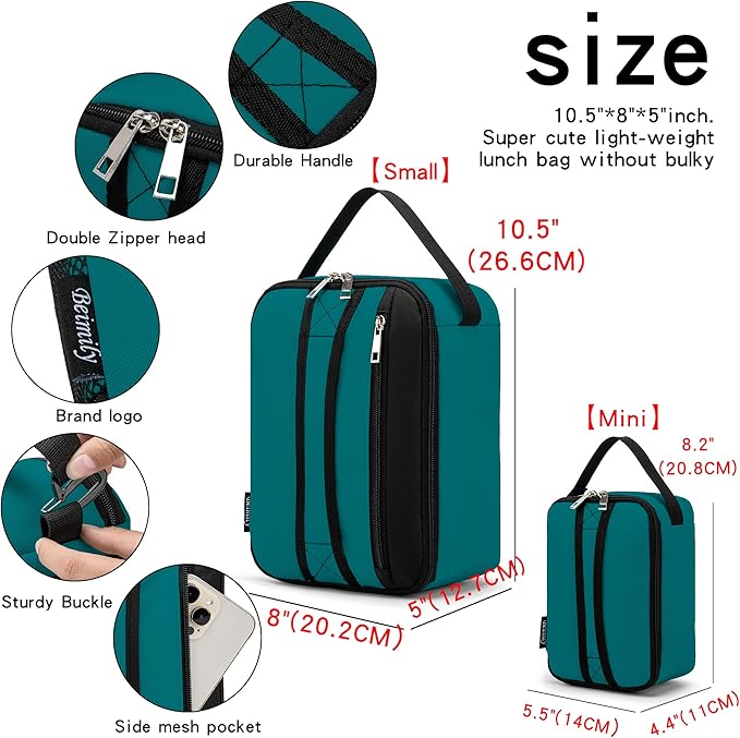 BEIMILY Lunch Box for Men Women Adults,Small Insulated Lunch Bag for Office Work Picnic,Reusable Portable Lunchbox,Soft Cooler Tote Bag(Dark Teal)