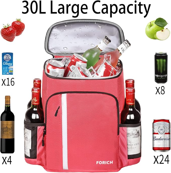 FORICH Backpack Cooler Leakproof Insulated Waterproof Backpack Cooler Bag, Lightweight Soft Beach Cooler Backpack for Men Women to Work Lunch Picnics Camping Hiking, 30 Cans