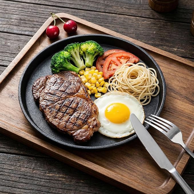 Maxdot 2 Pcs Small Cast Iron Griddle Pan 11.4 Inch Easter 4th of July Round Cast Iron Pizza Pan Camping Skillets Mini Carbon Steel Griddle for BBQ, Baking, Grilling, in the Oven, on the Stove or Grill