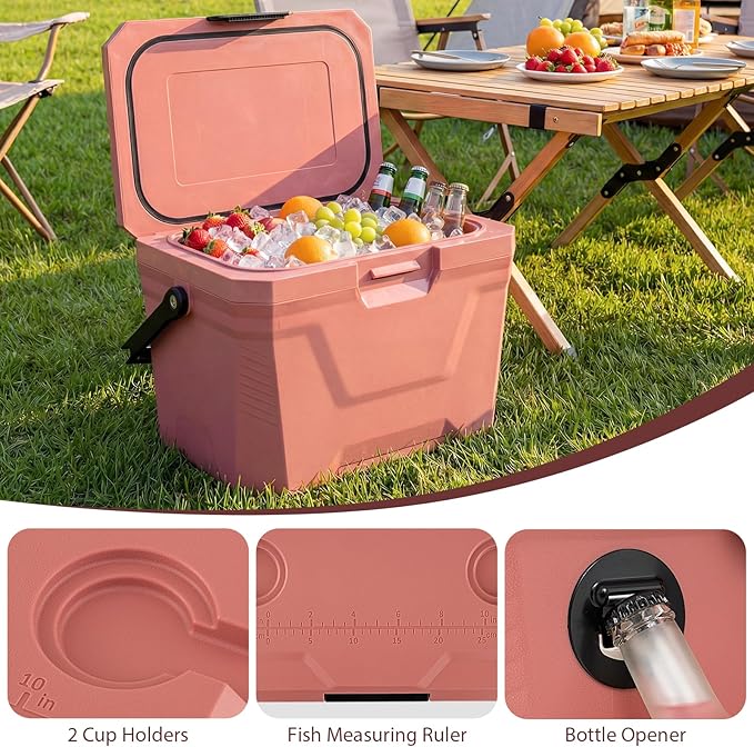 COSTWAY Insulated Portable Cooler, Hard Shell Ice Chest w/ 2 Cup Holders, Bottle Opener, Drain Plug, 3-Day Ice Retention, Outdoor Leak-Proof Dry Box for Beach, Camping, Fishing, Picnic