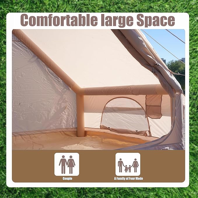 4-6 Person Inflatable Tent with Pump, Easy Setup 4-Season Waterproof Camping Tent, Family Glamping Tents with 12 Mesh Windows, All Weather Outdoor Tent, Camping Tents with Windows