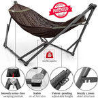 Tranquillo Combo x2 Hammocks with Stand for Outside & Tree Straps, Heavy Duty Hammock with Stand 600lbs for Indoor Outdoor Patio Backyard, x2 Hammocks for 2 Person (Combo - Brown, Medium)