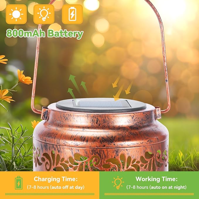 Solar Lanterns Outdoor Waterproof Solar Garden Lights Hummingbird Gifts for Women Mom Grandma 50LM LED Metal Hanging Lanterns with Handle Garden Decor Light for Table Pathway Walkway, 1 Pack