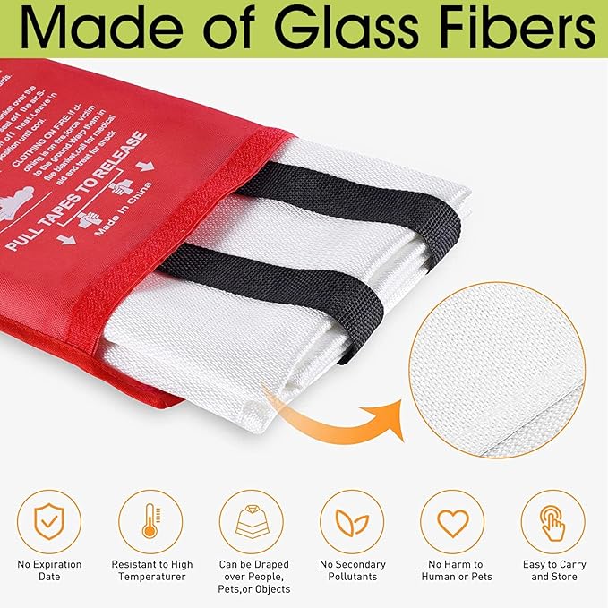 Fire Blanket for Kitchen Home Emergency - Fiberglass Blankets Fire Survival Suspension Flames Retardant Extinguisher Great for Stove Car Garage Office Camping Caravan BBQ Safety (4-Pack)