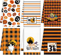6 Pcs Halloween Kitchen Towels Buffalo Plaid Pumpkin Dish Towels 18 x 28 Inches Happy Halloween Boo Ghost Tea Towels Black Cat Spooky Bat Hand Towels for Halloween Party Decor Home Cooking Baking