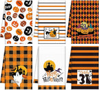 6 Pcs Halloween Kitchen Towels Buffalo Plaid Pumpkin Dish Towels 18 x 28 Inches Happy Halloween Boo Ghost Tea Towels Black Cat Spooky Bat Hand Towels for Halloween Party Decor Home Cooking Baking