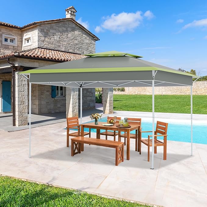 ECOTOUGE 11×11 Canopy Tent Instant Shelter Canopy with Carrying Roller Bag, Outdoor Party Gazebo with Waterproof and UV Resistant for Parties, Camping, Picnic, Grey-Green