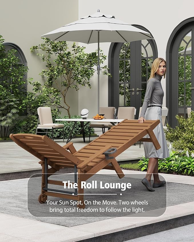 Domi Patio Lounge Chair Outdoor, HDPE Outdoor Chaise Lounge with Reclining Backrest, Pool Lounger Chair for Outside, Poolside, Sunbathing Tanning, Brown