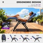 PURPLE LEAF Outdoor Reclining Chair Patio Zero Gravity Chaise Lounge Folding Chair with Removable Cushion Adjustable Headrest for Lawn Camping Beach Pool Navy Blue