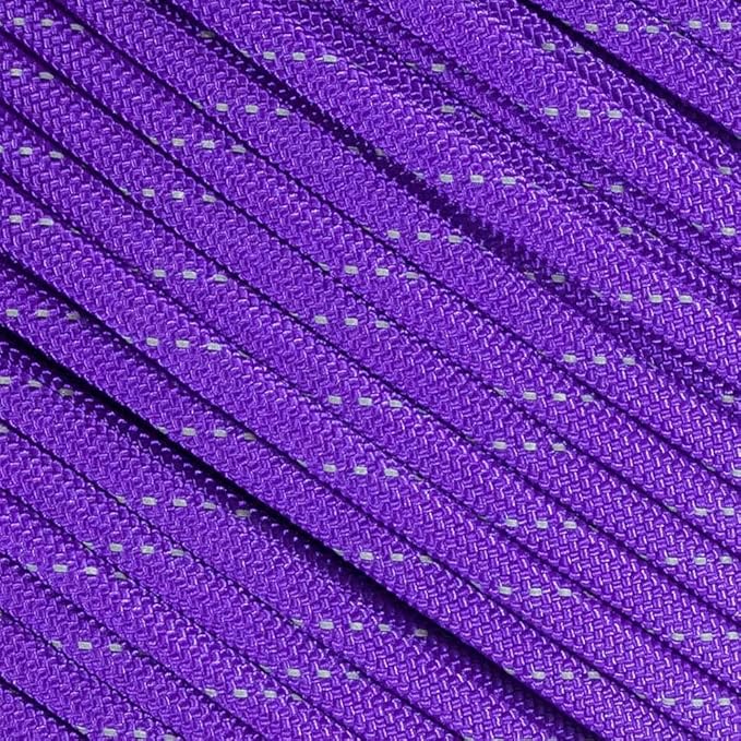 Fluorescent Reflective 550 Type III Guyline Tent Rope Camping Survival Cord High-Visibility Paracord (Reflective Acid Purple, 25 Feet)