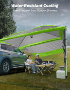 JOYTUTUS Versatile Vehicle Awning with 3 Removable Sides, Large Car Awning 11.5FT * 7.9FT, UV50+ and Waterproof PU2000mm Truck Canopy, SUV Camping Sunshade with 8 Storage Pockets,Gray Green