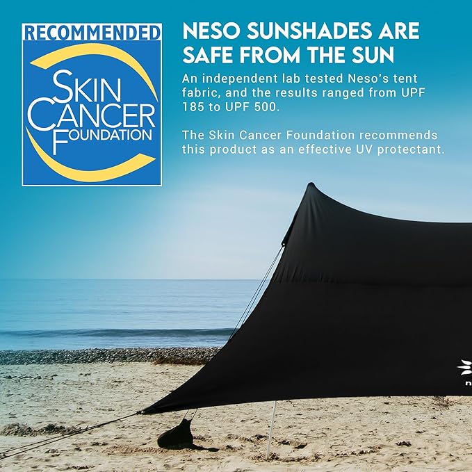 Neso Gigante Portable Beach Tent Sun Shelter - Lightweight Beach Shade Canopy - Easy Setup for Family Outings - Patented Reinforced Corners - UPF 50+ Sun Protection - 8ft Tall, 11 x 11ft - Black