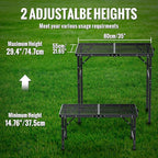 GARLLEN Folding Grill Table, 2-Height Adjustable Folding Camping Table with Heat-Resistant Wider Tabletop, Portable Aluminum Outdoor Tables for BBQ, Camping, Picnic, 35" L x 21.65" W, Black