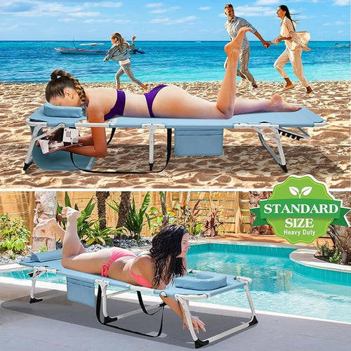ABORON Patio Lounge Chair, Folding Guest Bed Cot for Adults, 500LB Heavy-Duty Capacity, Portable Extra Bed with Comfort Mat, Quick Fold Design for Indoor Guest Stays & Temporary Use