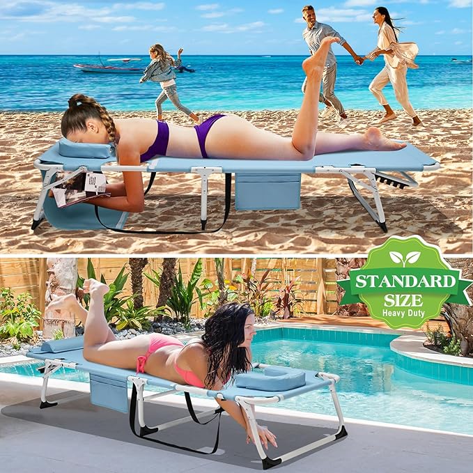 ABORON Patio Lounge Chair, Folding Guest Bed Cot for Adults, 500LB Heavy-Duty Capacity, Portable Extra Bed with Comfort Mat, Quick Fold Design for Indoor Guest Stays & Temporary Use