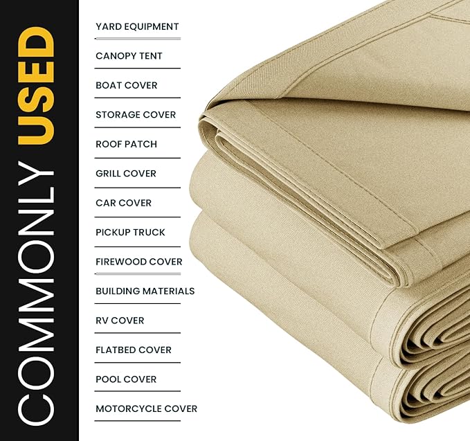 PROTARP Heavy Duty 14 OZ Water Resistant Canvas Tarp, UV Resistant Tarpaulin Cover with Rustproof Brass Grommets, Multipurpose for Canopy, Roof, Camping, Woodpile (Off White 20'X30')