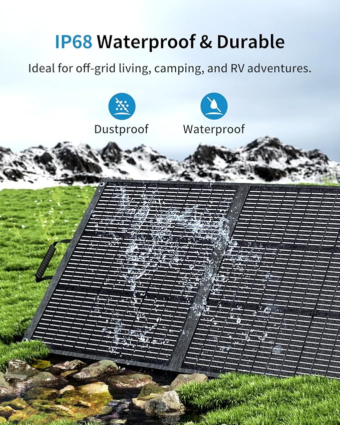 200W Portable Solar Panel with Kickstand, Foldable & Durable, 23.5% High Efficiency, Waterproof IP68 for Power Station Off Grid Outdoor Adventures Camping RV Road Trip Home (200W Solar Pannel)