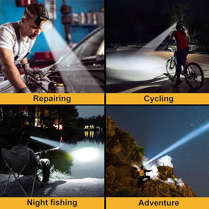 Lokilo Ultra-Bright LED Headlamp,High Lumen Rechargeable and Waterproof Headlight with Adjustable Headband for Night Work and Outdoor Use (Golden-Yellow Light)