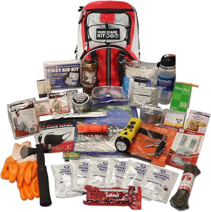 Hurricane Emergency Survival Kit - 72 Hour Go Bag with Food, Water, First Aid, Shelter & Hygiene Supplies - Disaster Preparedness Kit for Storms, Floods & Hurricanes