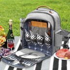 Sunflora Picnic Backpack for 4 Person with Blanket Picnic Basket Set for 2 with Insulated Cooler Wine Pouch for Family Couples (Gray)