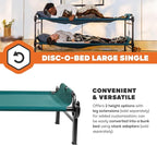 Disc-O-Bed Large Outdoor Modular 1 Person Single Camping Cot Portable Bed for Adults, Sleep Solution for Tents, Green