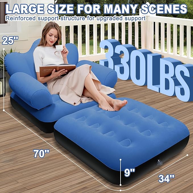 Blow Up Pull Out Couch with Headboard,Inflatable Couch with Flocked Surface,Folding Inflatable Chair for Adults,Portable Air Sofa Bed,Durable Air Couches,Inflatables couches for Camping-2pcs