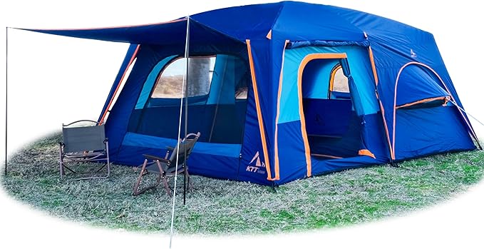 KTT Extra Large Tent 10-12-14 Person(B),Family Cabin Tents,2 Rooms,3 Doors and 3 Windows with Mesh,Straight Wall,Waterproof,Double Layer,Big Tent for Outdoor,Picnic,Camping,Family Gathering