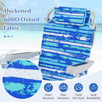 GYMAX Beach Chair, 330lbs Backpack Lounger with 5-Position Backrest, Storage Bag, Side Pocket, Towel Bar & Headrest, Foldable Low Beach Lounge, Portable Aluminum Lay Out Camp Chair (Blue Stripe,1)