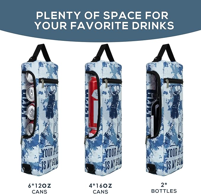 Golf Cooler Bag Plus Ice Pack Soft Sided Insulated Cooler Bag- Holds 6 Pack of Cans or 2 Wine Bottles - Grey Camo Golf Beer Sleeve Black Fits Discreetly in Golf Bags