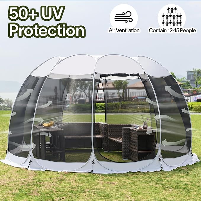 Alvantor Pop Up Screen House Gazebo with Mosquito Netting, Instant UV Resistant Sun Shelter for Patio & Backyard, Portable Canopy Tent for 2-10 Person