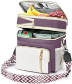 LOKASS Lunch Box & Lunch Bag for Women Men Double Deck, Large Insulated Adult Lunch Box Leakproof Lunchbox Cooler Bag for Work Picnic Beach,（Dark Pink 16L）