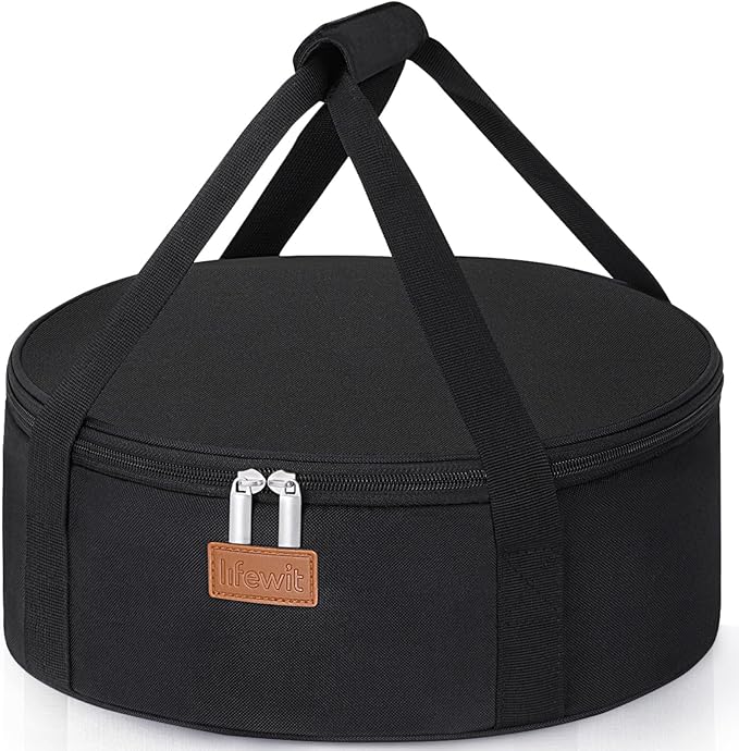 Lifewit Insulated Single Decker Round Casserole Carrier, Portable Pie Carrier Bag for Hot or Cold Food, Fits 12.5" Baking Dish, Thermal Lunch Tote for Potluck Parties, Picnic and Cookouts, Black