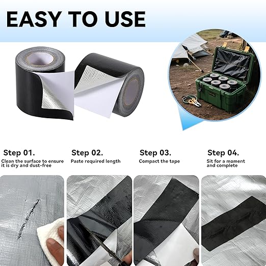 RV Awning Repair Tape: 3" x 30FT Black Fabric Heavy Duty Waterproof Patch Kit for Sail Tent Boat Cover Outdoor Repair