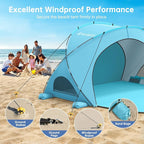 Beach Tent Sun Shelter, Beach Shade Tent with UPF50+ UV Protection, Sun Shelter for 1-6 Person, Beaches Shade with 2 Zippered Doors, Portable Tents for Camping Fishing, Light Blue
