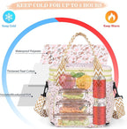 LOKASS Lunch Box for Women-16L-Insulated Lunch Bag Women, Expandable Double-layer Leakproof Cooler Bag with Upgrade Adjustable Shoulder Strap Ideal for Work/Travel/Picnics（White Flower）