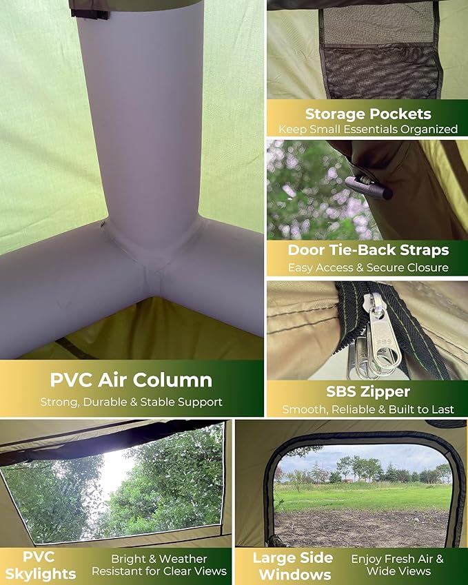 Inflatable Camping Tent, Luxury Glamping Design with Skylight, Oxford Fabric