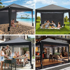 10x10 Pop Up Canopy with Sidewalls, Outdoor Instant Canopy Tent with Carry Bag for Commercial Events, Camping, Backyard Parties - Black