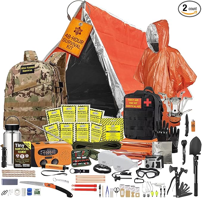 48 Hour Survival Kit - 228 Pieces Survival Gear and Supplies, 45L Go Bag Emergency Backpack, First Aid, Water Filter, Food, Tools, Tent, Camping Essentials, Emergency Preparedness - The Solo