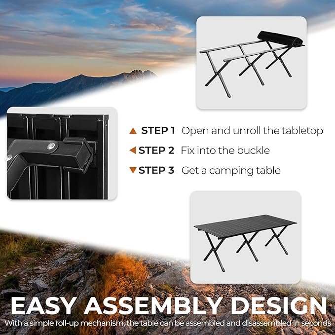 Outvita Beach Picnic Table, Lightweight Roll Up Low Camping Table, Portable Folding Table with Carrying Bag for Outdoor, BBQ, Sand, Picnic, Party, Patio 46 Inches