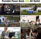 300W Solar Powered Power Bank Generator with 60W Panel, Portable Solar Power Station with DC AC Outlet 110V for Laptop Smart Devices RV Outdoor Camping