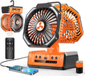 Dual Head Portable Rechargeable Fan 20000mAh Battery Powered Camping Fan Cordless with LED Lantern & Remote, Auto Oscillation, Hook, Battery Operated for Tent Office Travel Picnic Jobsite Orange