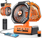 Dual Head Portable Rechargeable Fan 20000mAh Battery Powered Camping Fan Cordless with LED Lantern & Remote, Auto Oscillation, Hook, Battery Operated for Tent Office Travel Picnic Jobsite Orange