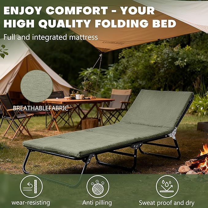 XMT Camping Cot with Mattress, 550LBS(Max Load), Portable Folding Outdoor Bed for Adults Kids, Double Layer 1200D, Heavy Duty Cot for Traveling Gear Supplier, Office Nap, Home Lounging