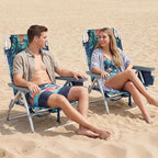 Goplus Beach Chair, Folding Backpack Beach Chairs for Adults with 5 Positions, Head Pillow, Cooler Bag, Towel Bar, Cup Holders, Sunbath Sling Tanning Lounge, Foldable Layout Camping Chairs
