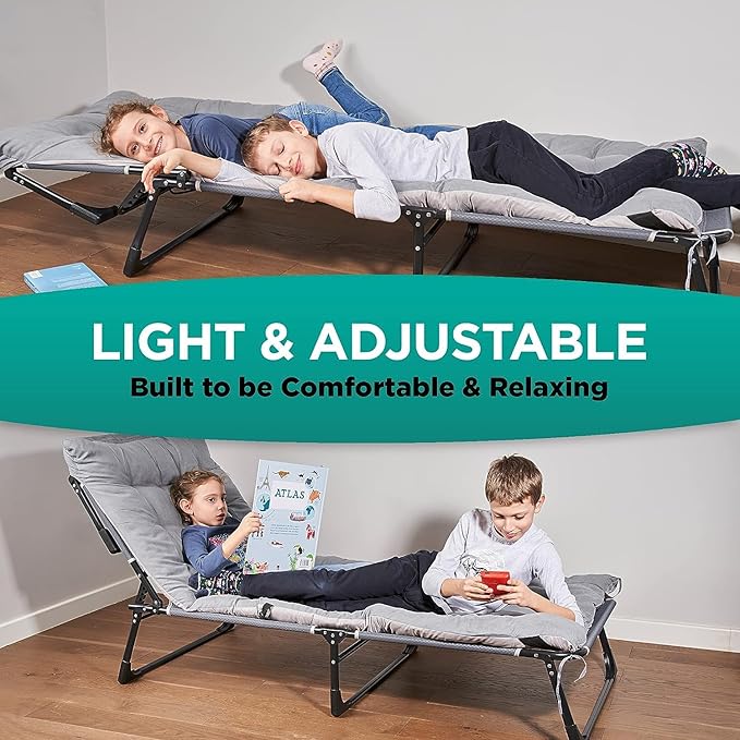 ZONETECH Folding Cot & Pad Mattress 4 Position Adjustable Portable, Premium Quality for Adult and Kids-Perfect for Camping, Travel, Patio, Beach, Indoor & Outdoor Activity (3-Pack)